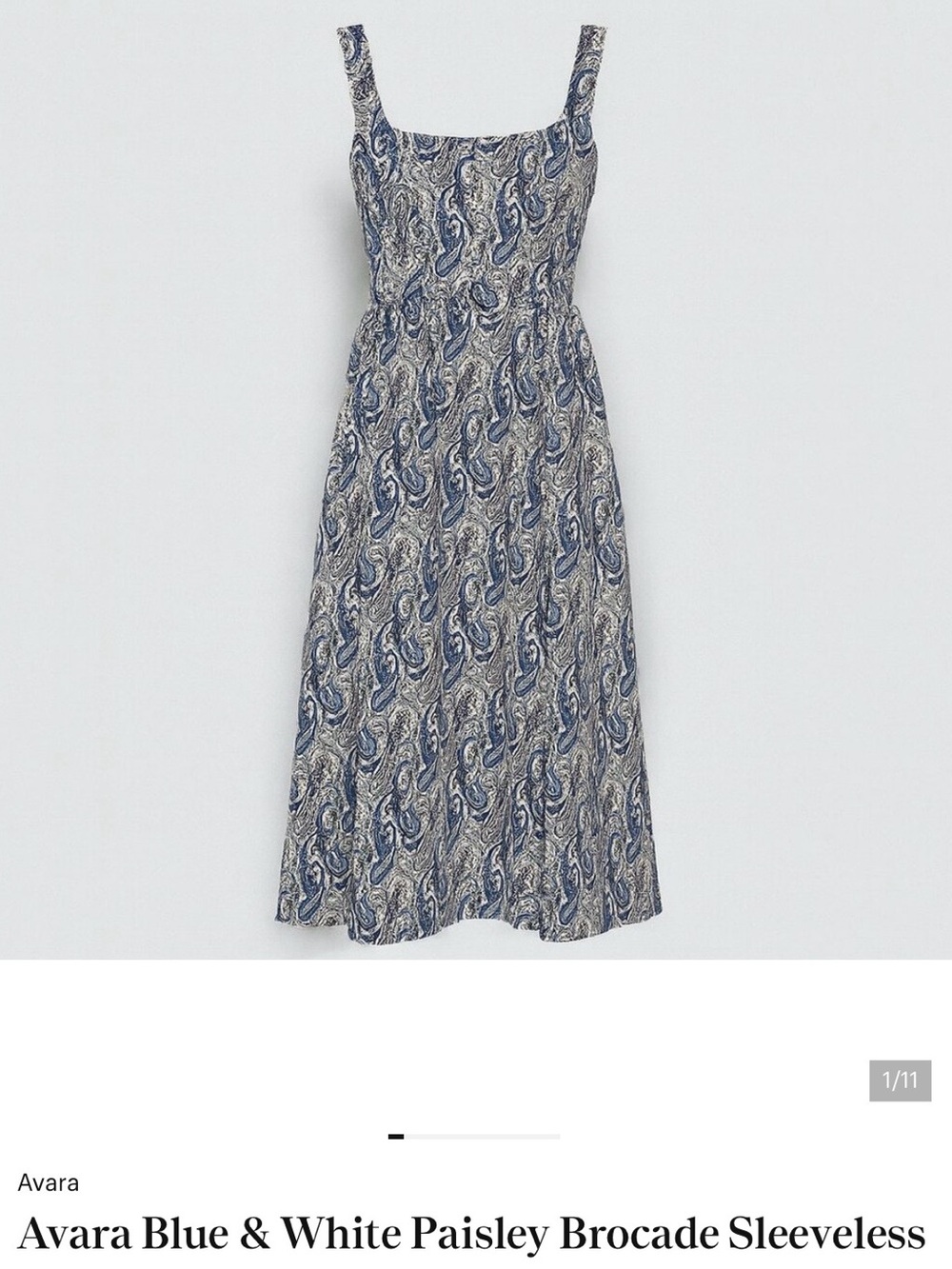 Avara Blue & White Paisley Midi Dress